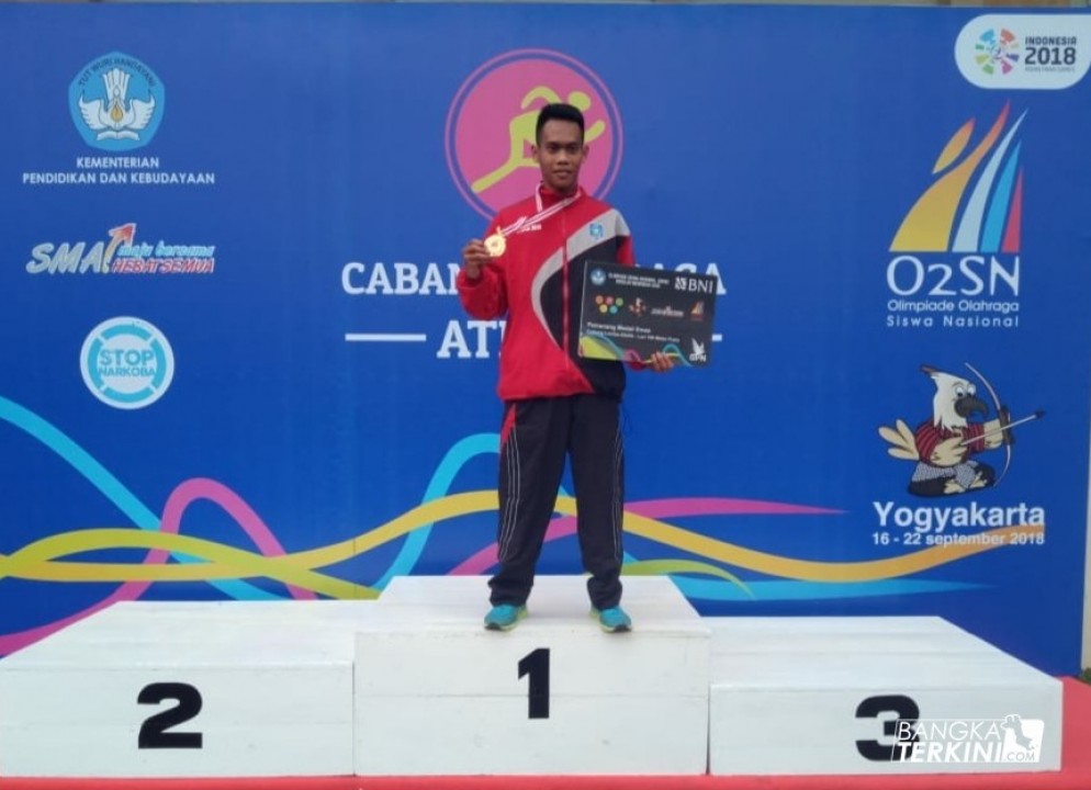 Perwakilan dari Bangka Belitung raih emas pada Olimpiade Olahraga Siswa Nasional (O2SN) SMA tingkat Nasional tahun 2018 di Yogyakarta, Kamis (19/09/2018).