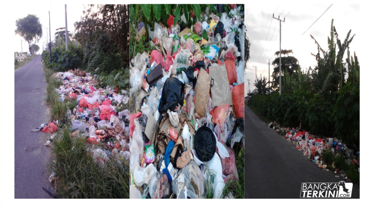 Gunungan sampah di Jalan Bukit Abadi Kelurahan Semabung Lama Kota Pangkalpinang yang resahkan warga.