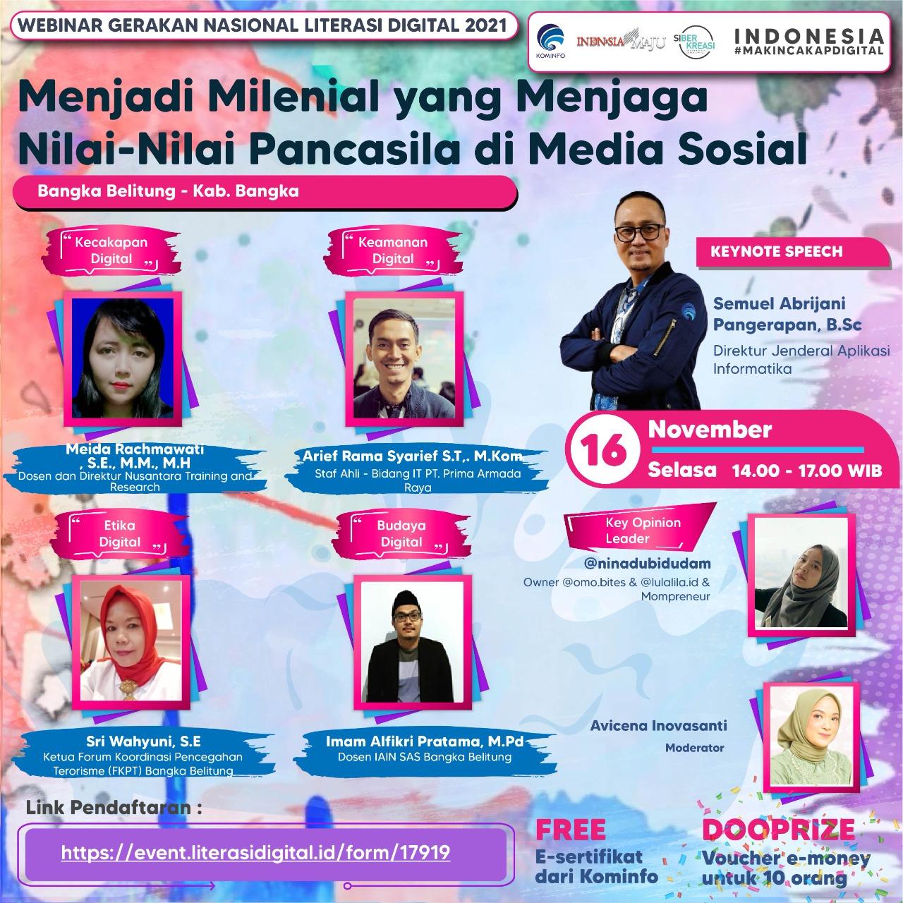 Menjadi Milenial yang Menjaga Nilai-nilai Pancasila di Media Sosial, Webinar Literasi Digital Kabupaten Bangka