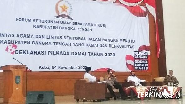 Forum Kerukunan Umat Beragama (FKUB) Bangka Tengah, gelar Dialog lintas agama dan lintas sektoral dalam rangka menuju pilkada Bangka Tengah yang damai dan berkualitas, yang bertempat di GSG Koba, Rabu (04/11/2020).