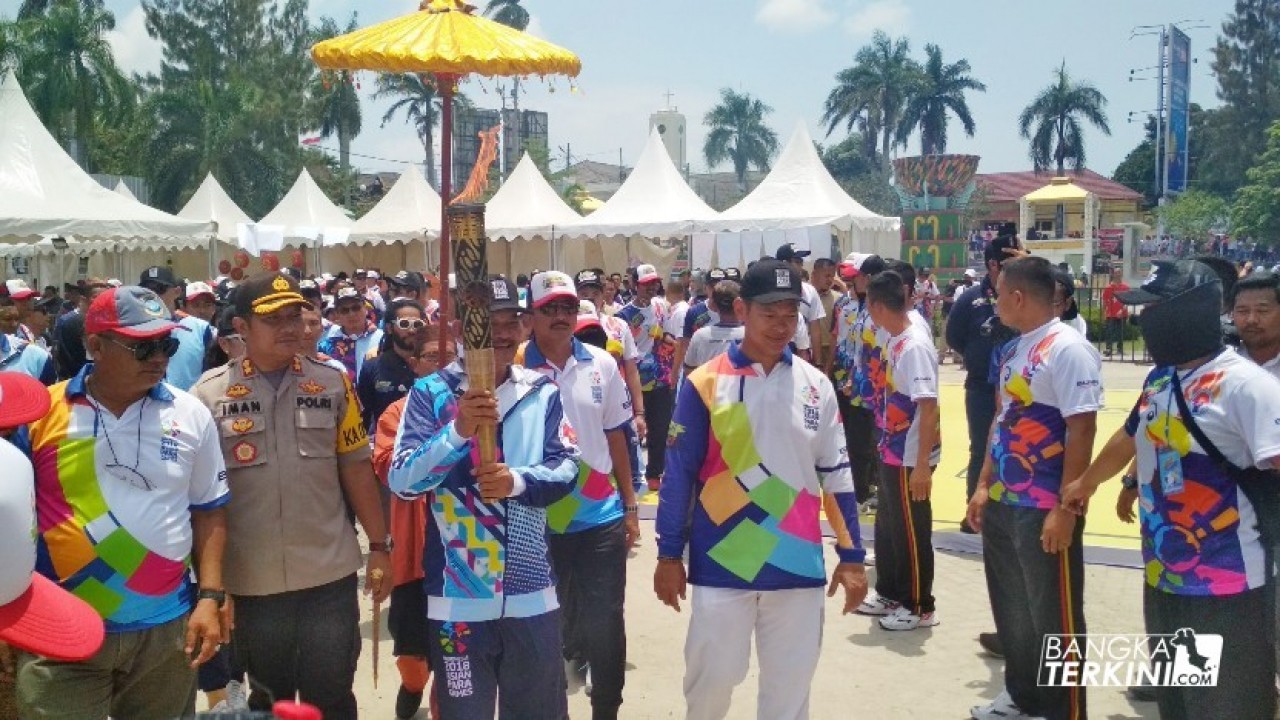 Masyarakat Bangka Belitung sangat antusias dalam menyambut Indonesia 2018, Pawai Obor Asian Para Games di Bangka Belitung, Rabu (26/09/2018).