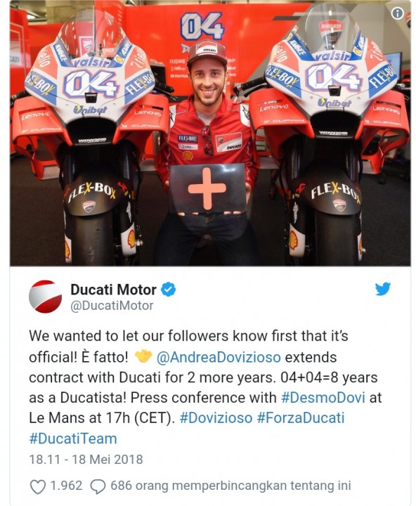 Screenshot Akun Twitter Resmi Ducati Motor